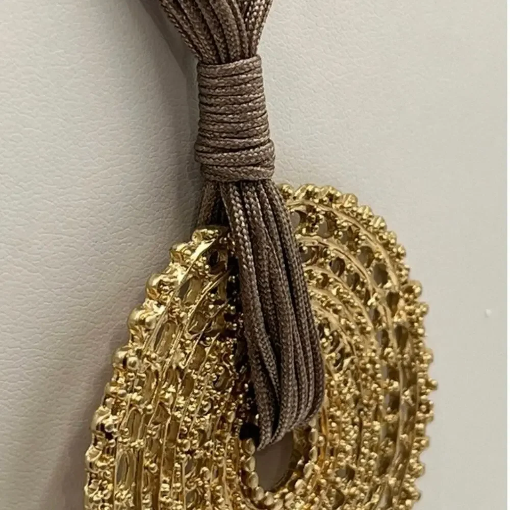 Chico’s‎ MultiStrand Tan Corded Round Brushed Good Medallion Pendant Necklace
